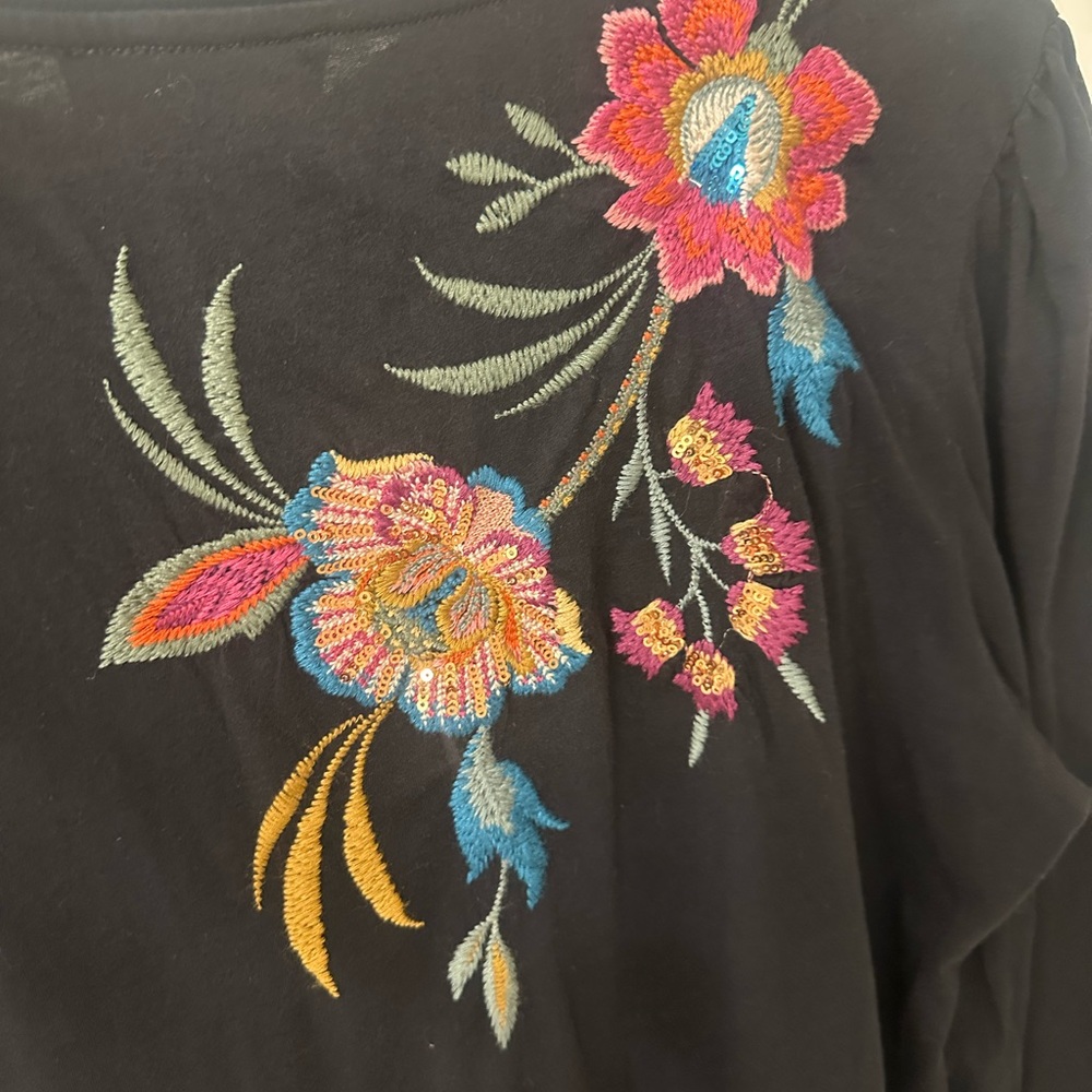 Johnny Was Embroidered Floral Long-Sleeve Top - Black and floral - Picture 3 of 11